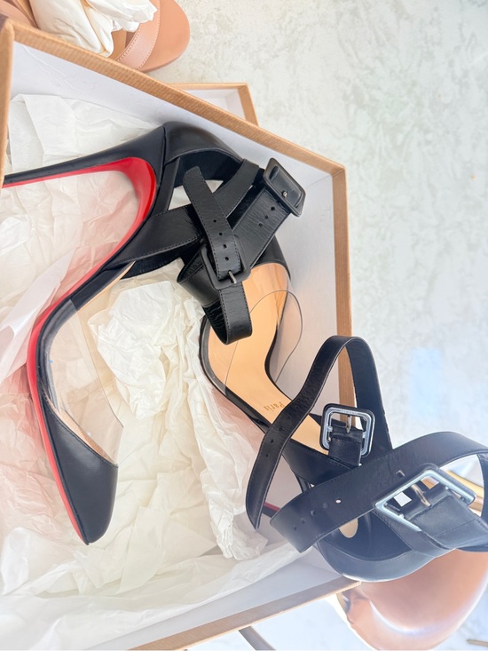 Christian Louboutin Black and Clear Pointed Ankle-Strap Stiletto main image 0